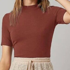 SHEIN BASICS Mock Neck Solid Rib-knit Tee